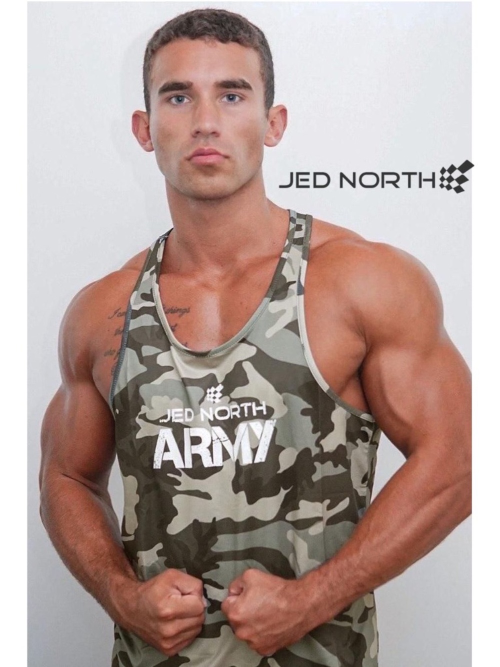 Jed North Army Tank Top XXL Gently worn 90% polyester/10% spandex Logo crackle